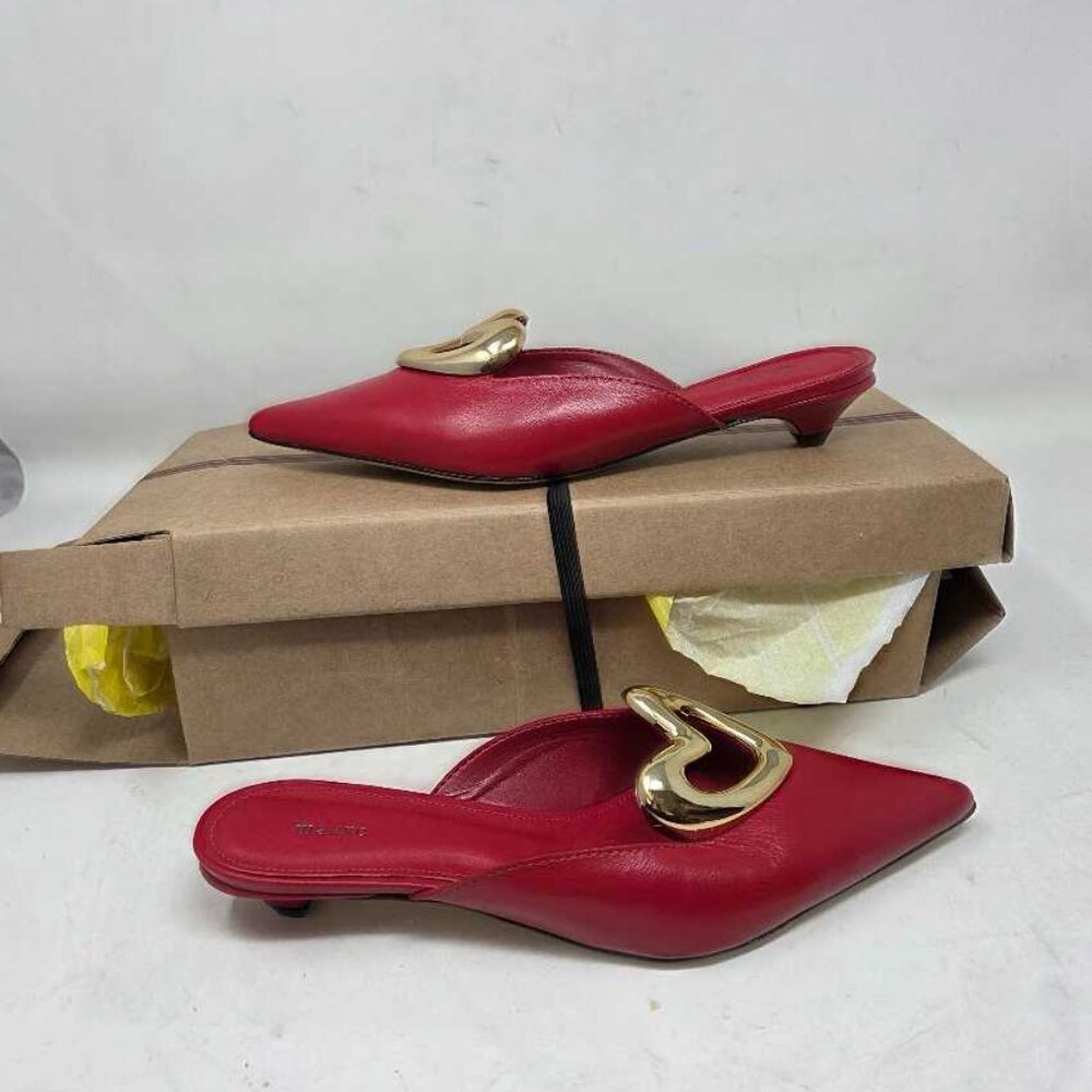 Anthropologie Red Mules with Gold Heart Detail